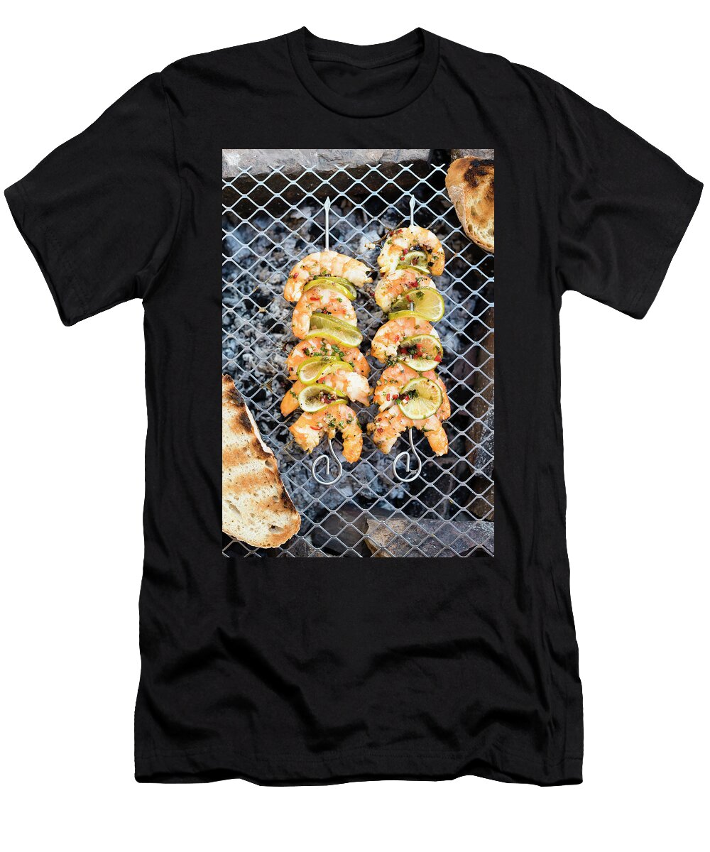 Prawn and Lime Kebabs on a Grill Brigitte Sporrer T-Shirt