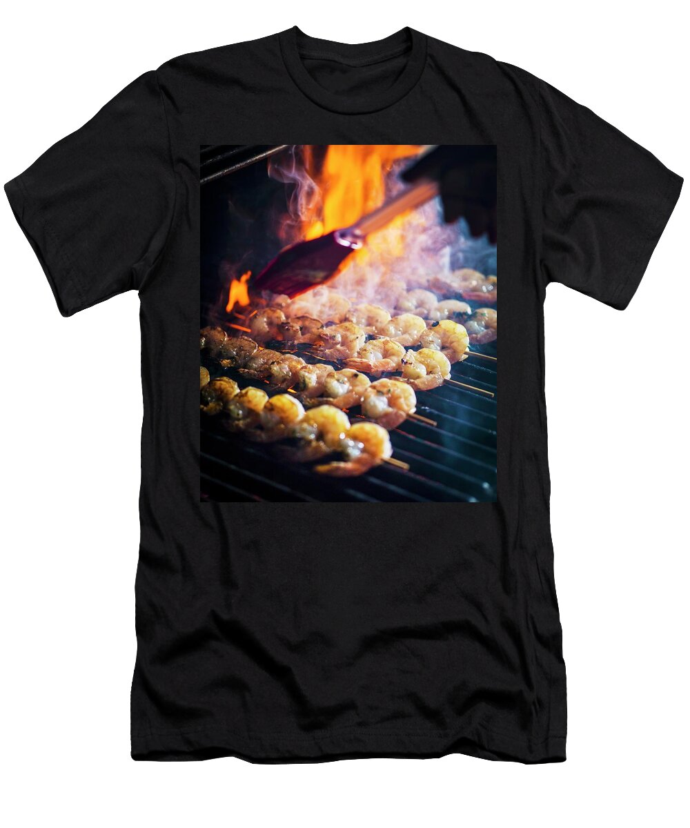 Prawn Kebabs on a Smoking Barbecue Don Crossland T-Shirt