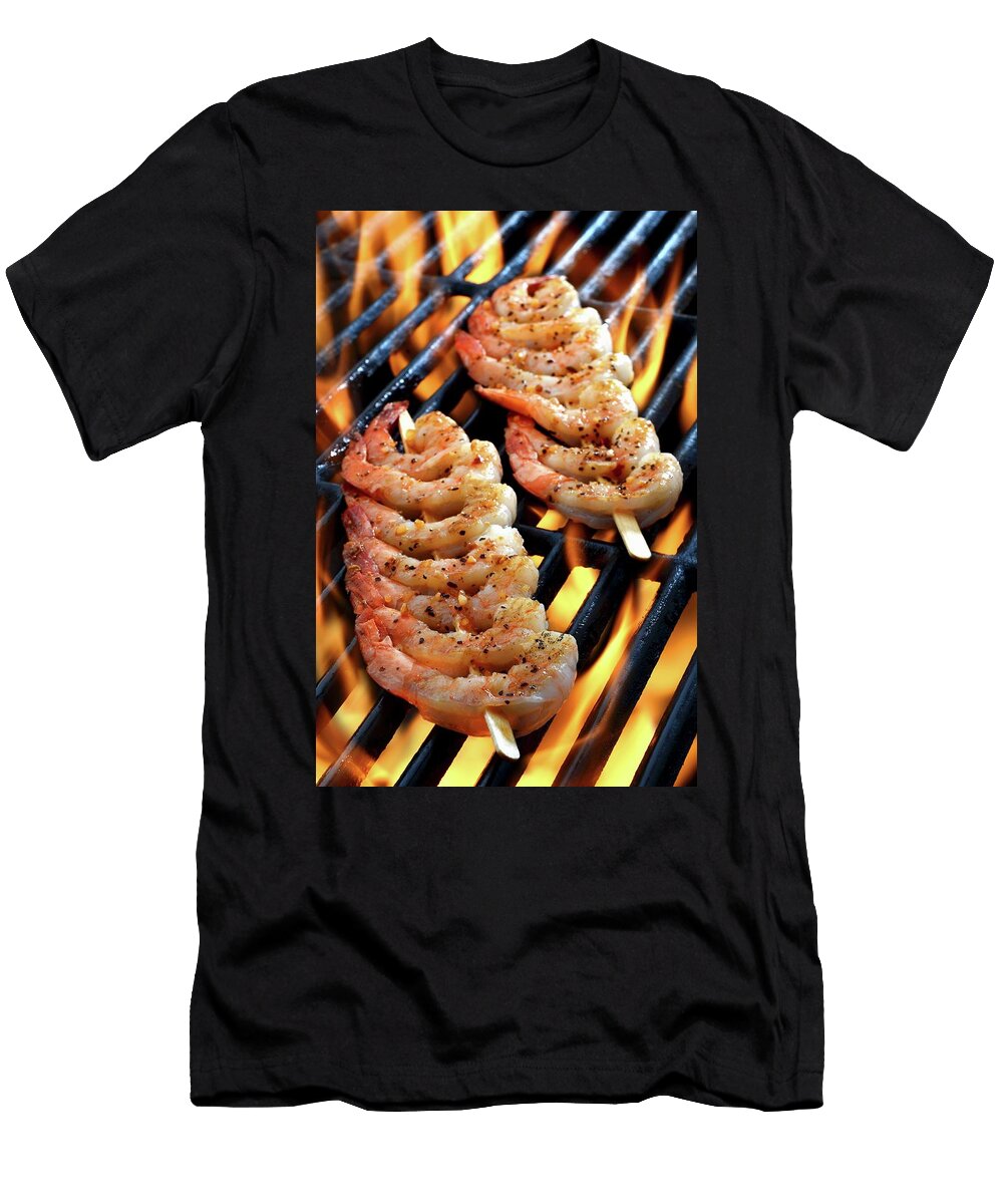 Prawn Skewers on a Grill Close Up Brian Enright T-Shirt