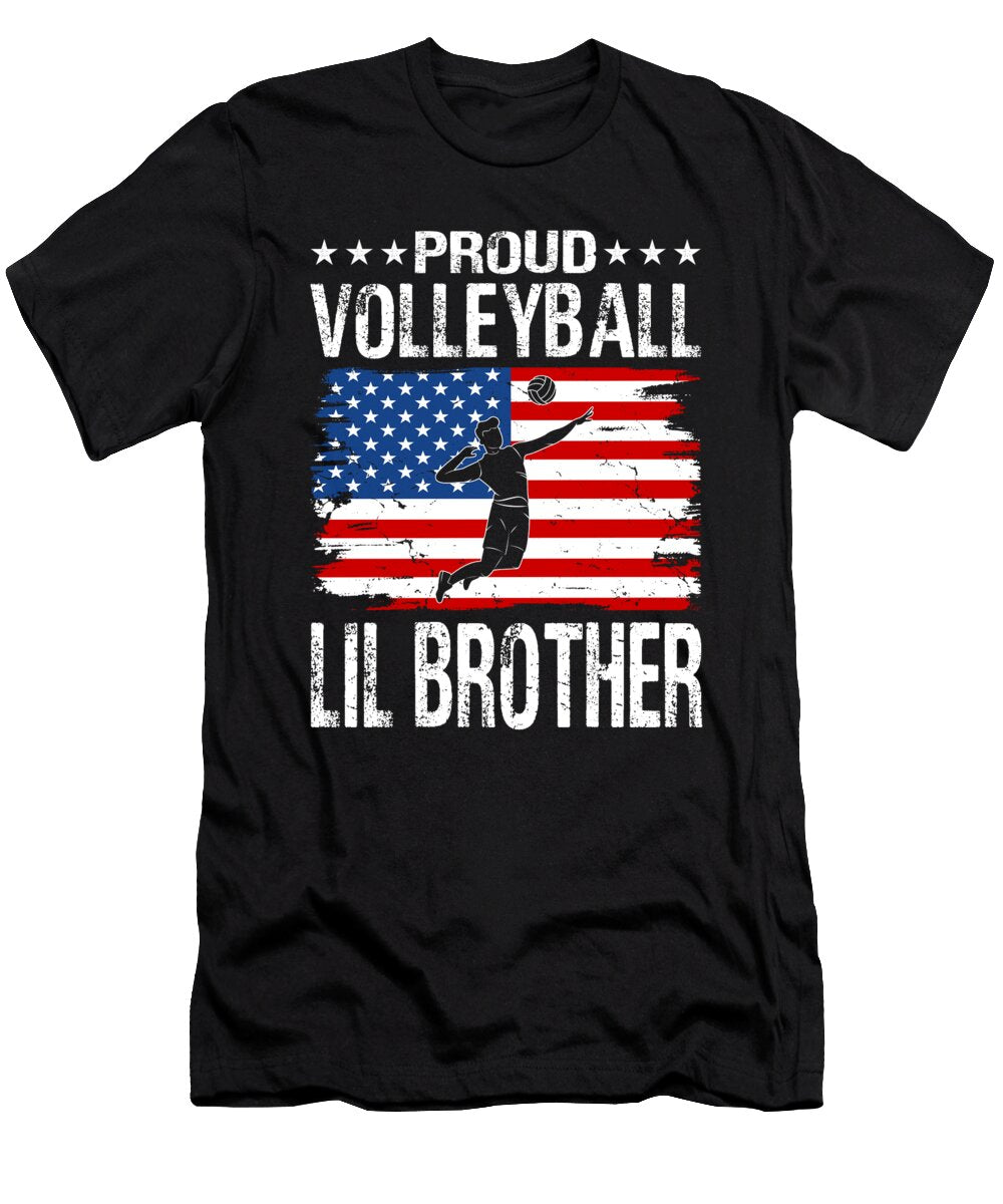Proud Volleyball Lil Brother American Flag Dhbubble T-Shirt