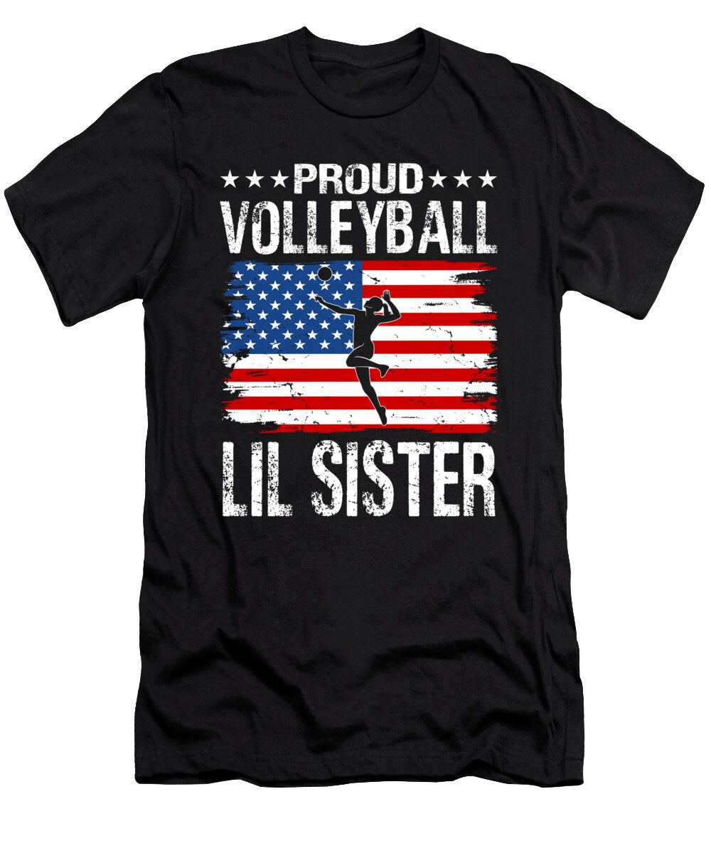 Proud Volleyball Lil Sister American Flag Dhbubble T-Shirt