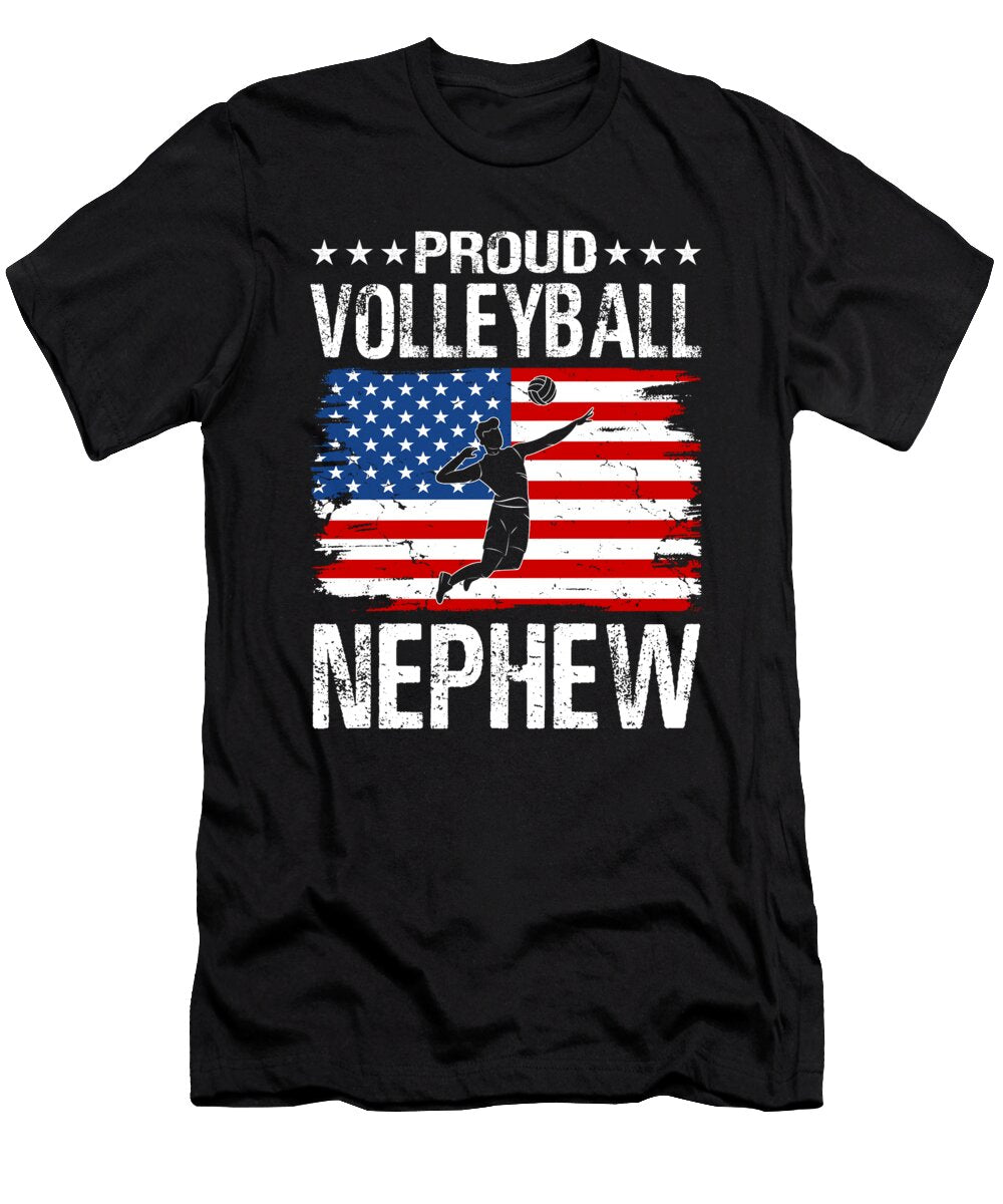 Proud Volleyball Nephew American Flag Dhbubble T-Shirt