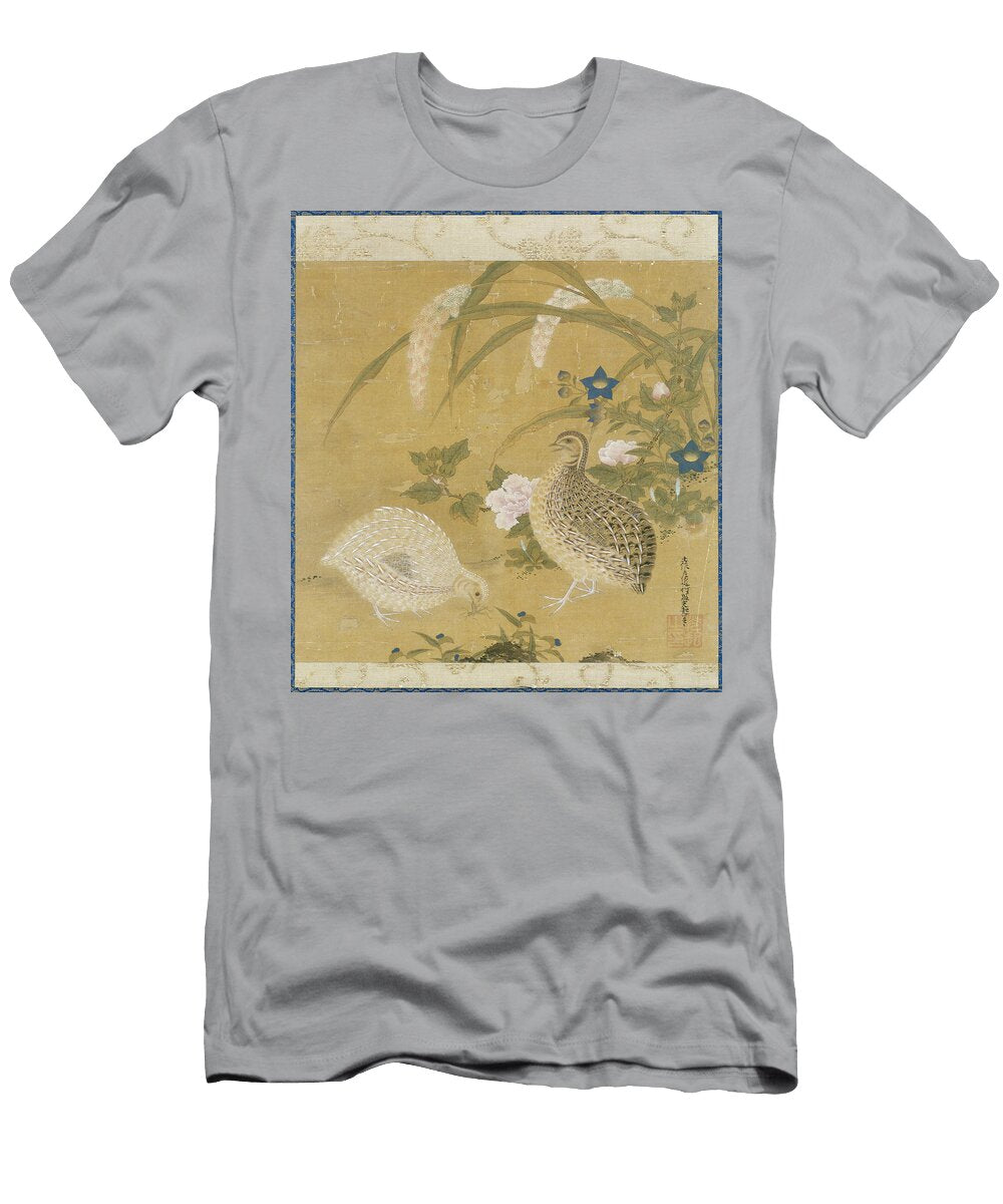 Quails Cricket Millet and Flowers Tosa Mitsuoki T-Shirt