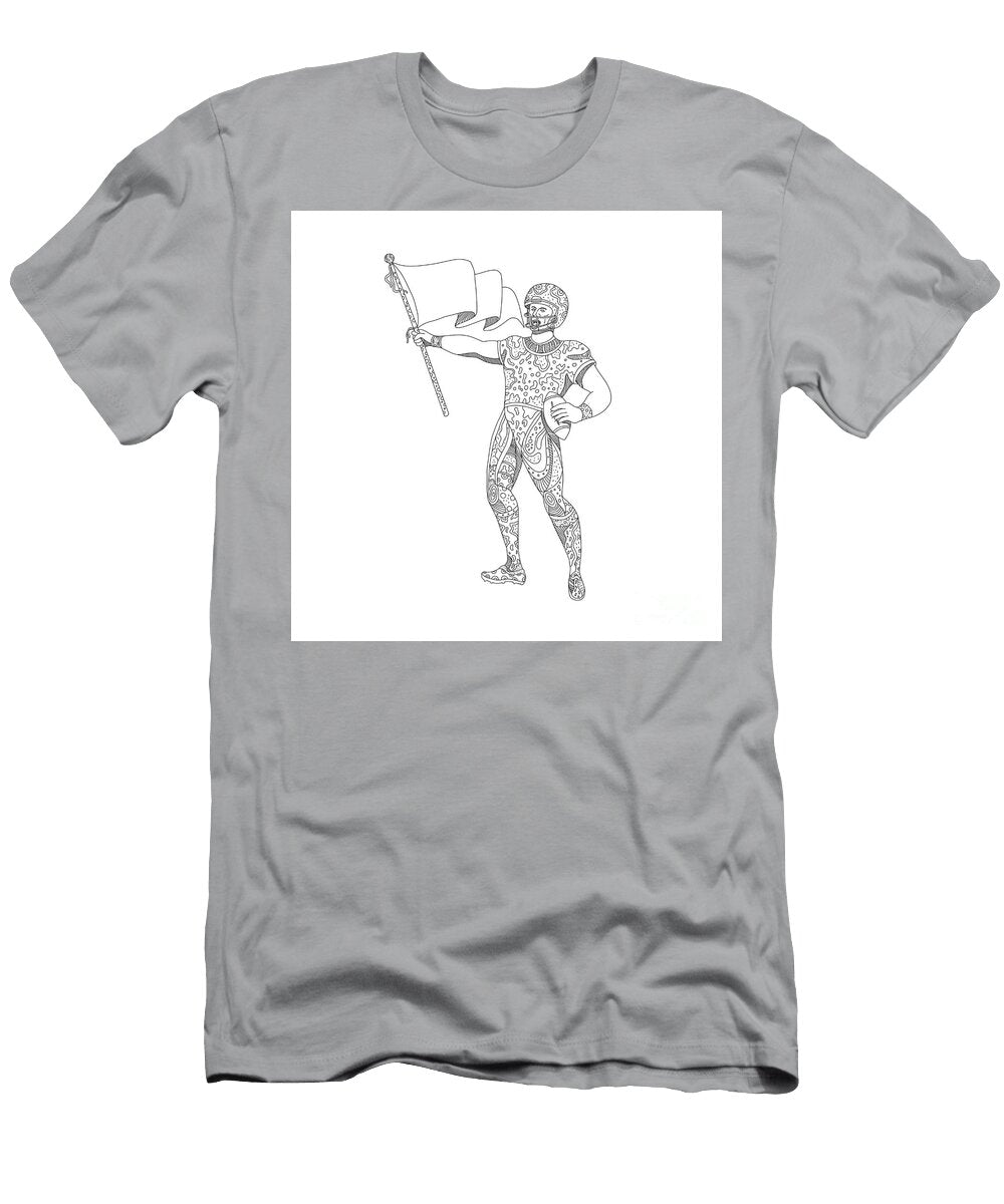 Quarterback Holding Flag Doodle Aloysius Patrimonio T-Shirt