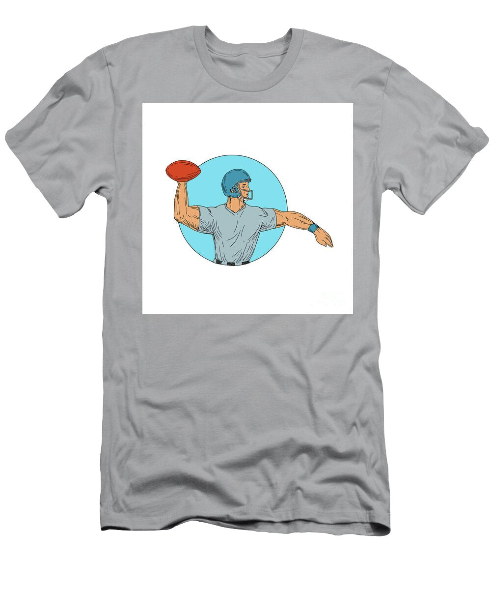 Quarterback Qb Throwing Ball Motion Circle Drawing Aloysius Patrimonio T-Shirt