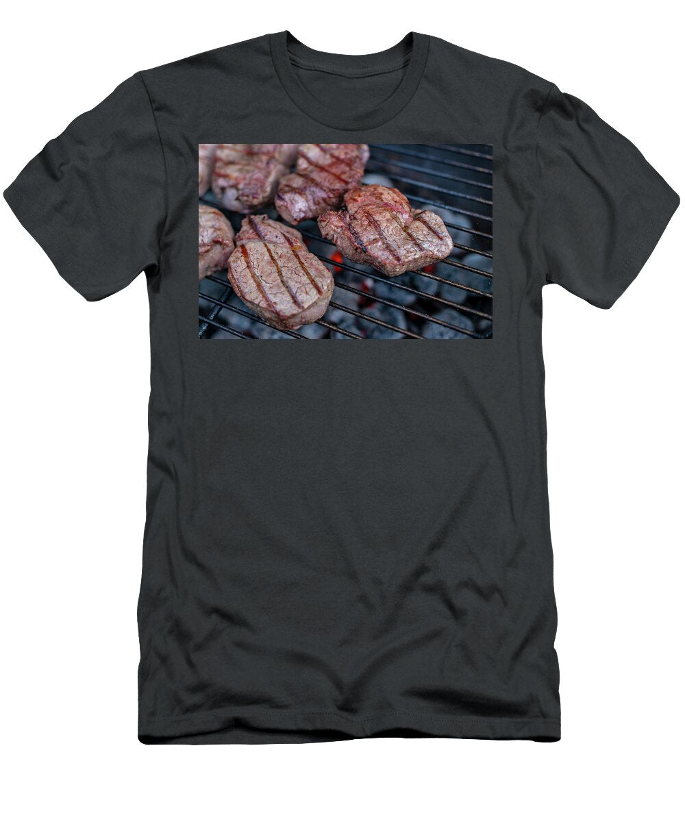 Raw Beef Loin Steaks on a Barbecue Sebastian Schollmeyer T-Shirt
