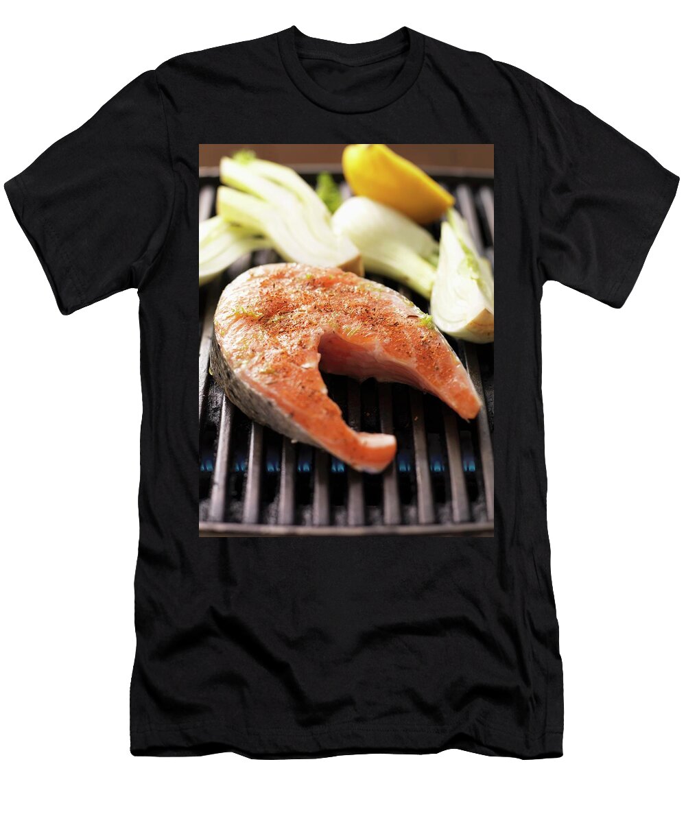 Raw Spiced Salmon Steak and Fennel on the Barbecue Eising Studio Food Photo Video T-Shirt
