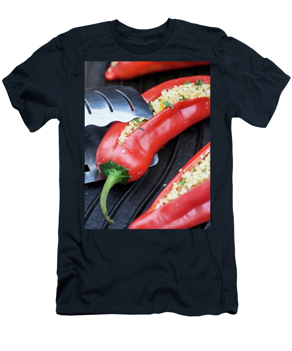 Red Peppers Stuffed with Bulgur Wheat and Herbs on a Grill Julia Hildebrand T-Shirt