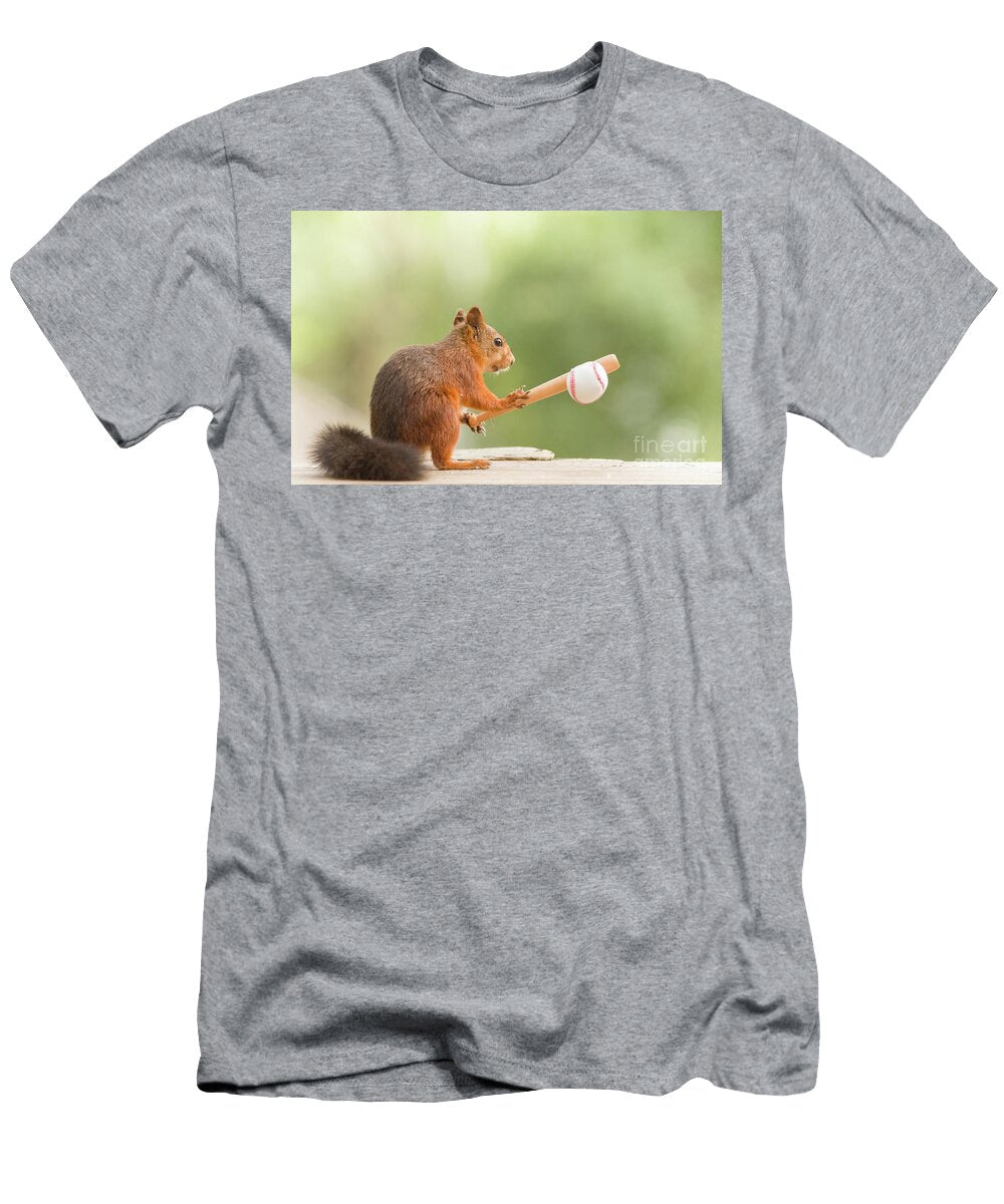 Red Squirrel Holding a Bat with a Ball Geert Weggen T-Shirt