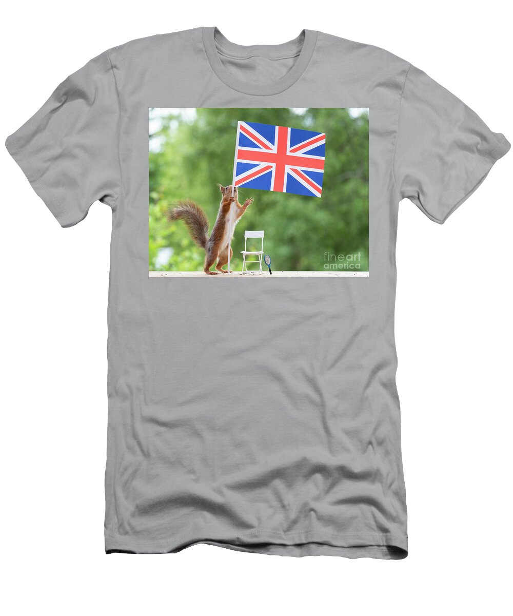 Red Squirrel Is Holding a British Flag Geert Weggen T-Shirt