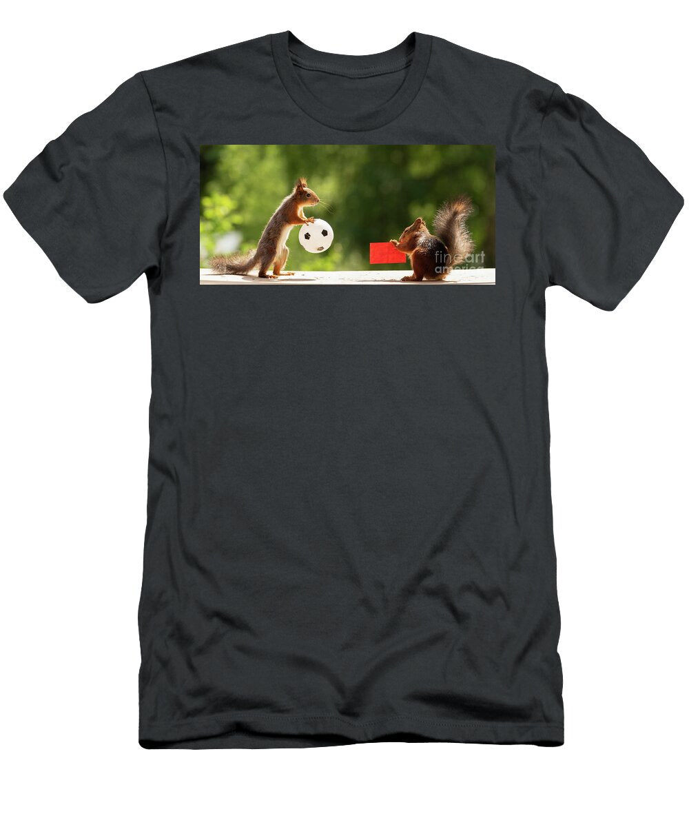 Red Squirrels Holding a Red Card and a Ball Geert Weggen T-Shirt