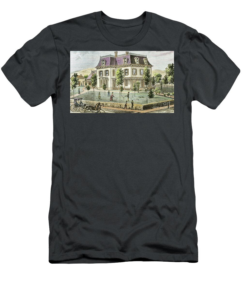 Residential Home with the Family Playing Cricket Unknown Artist T-Shirt