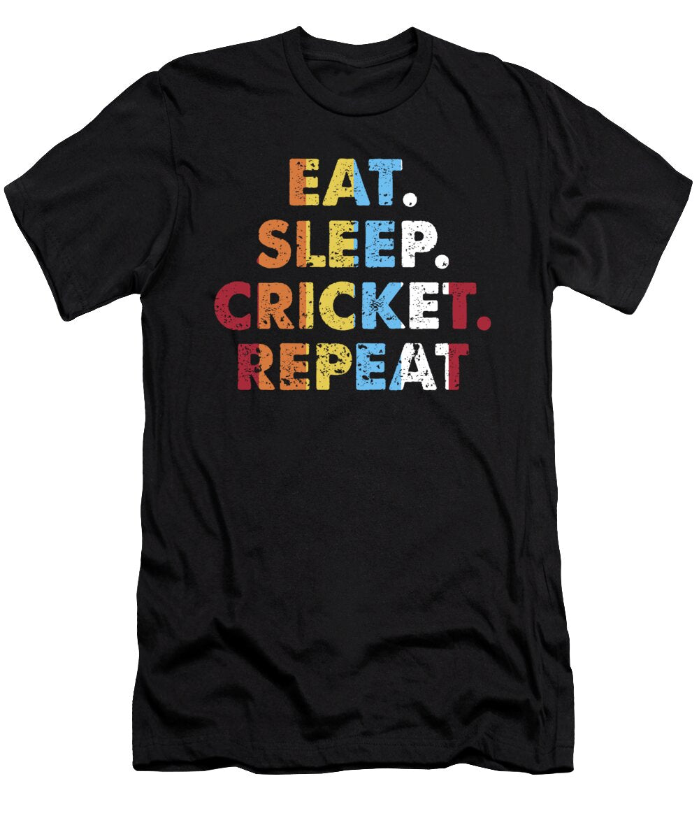 Retro Eat Sleep Cricket Repeat Vintage Sports Saying Novelty Gift Idea Orange Pieces T-Shirt