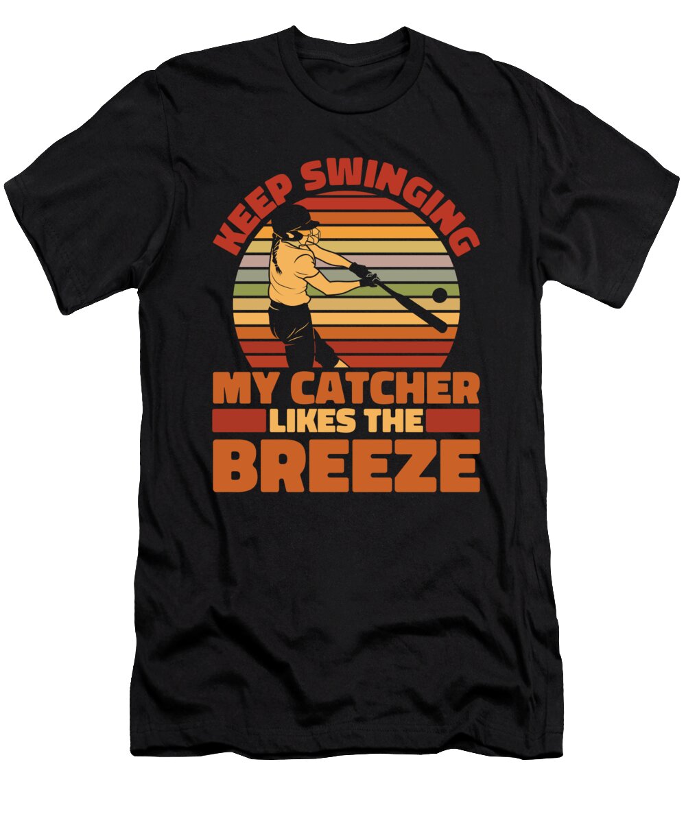 Retro Softball Catcher Keep Swinging My Catcher Softball Crazy Squirrel T-Shirt