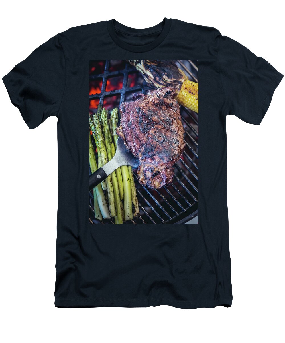 Rib Eye Steak Green Asparagus and Corn on the Barbecue Eising Studio T-Shirt