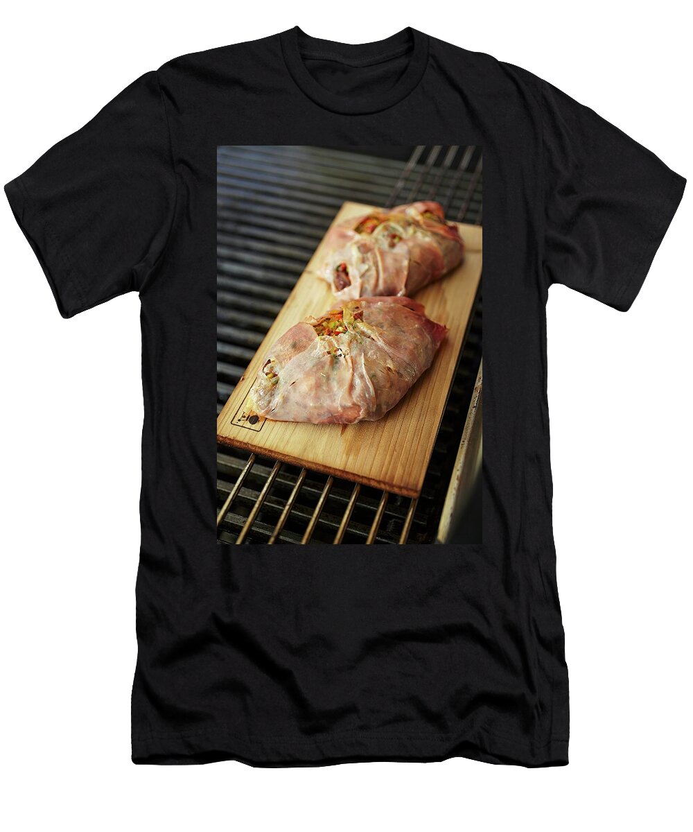 Roast Beef with a Pepper Medley Wrapped in Prosciutto on a Wooden Board Herbert Lehmann T-Shirt
