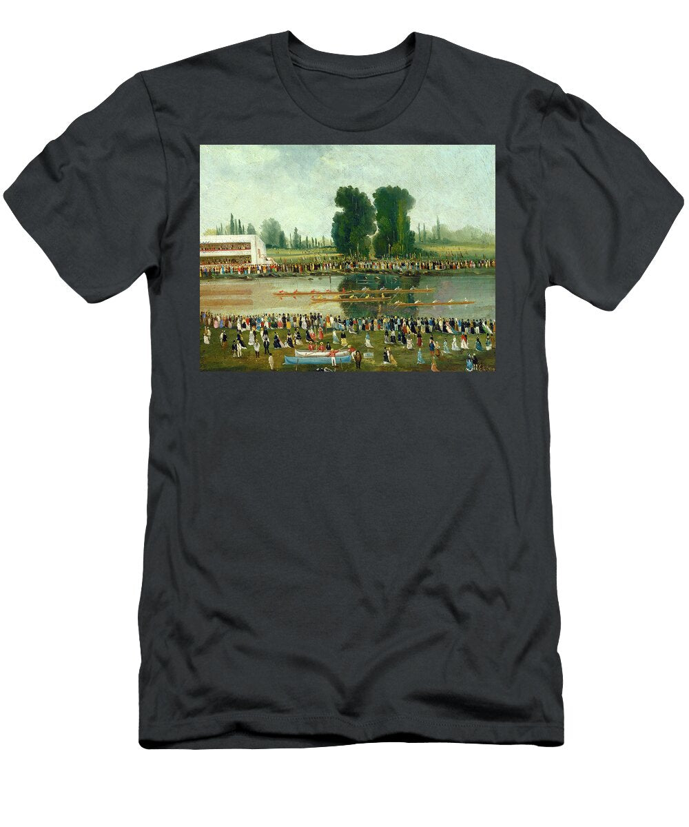 Rowing Scene Crowds Watching From the River Banks Emile Levy T-Shirt