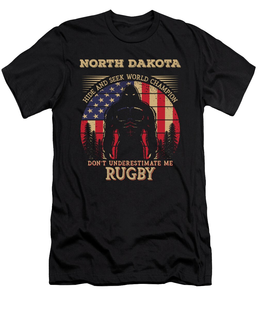 Rugby North Dakota Bigfoot 4th of July Patriotic USA Flag Sasquatch Elsayed Atta T-Shirt