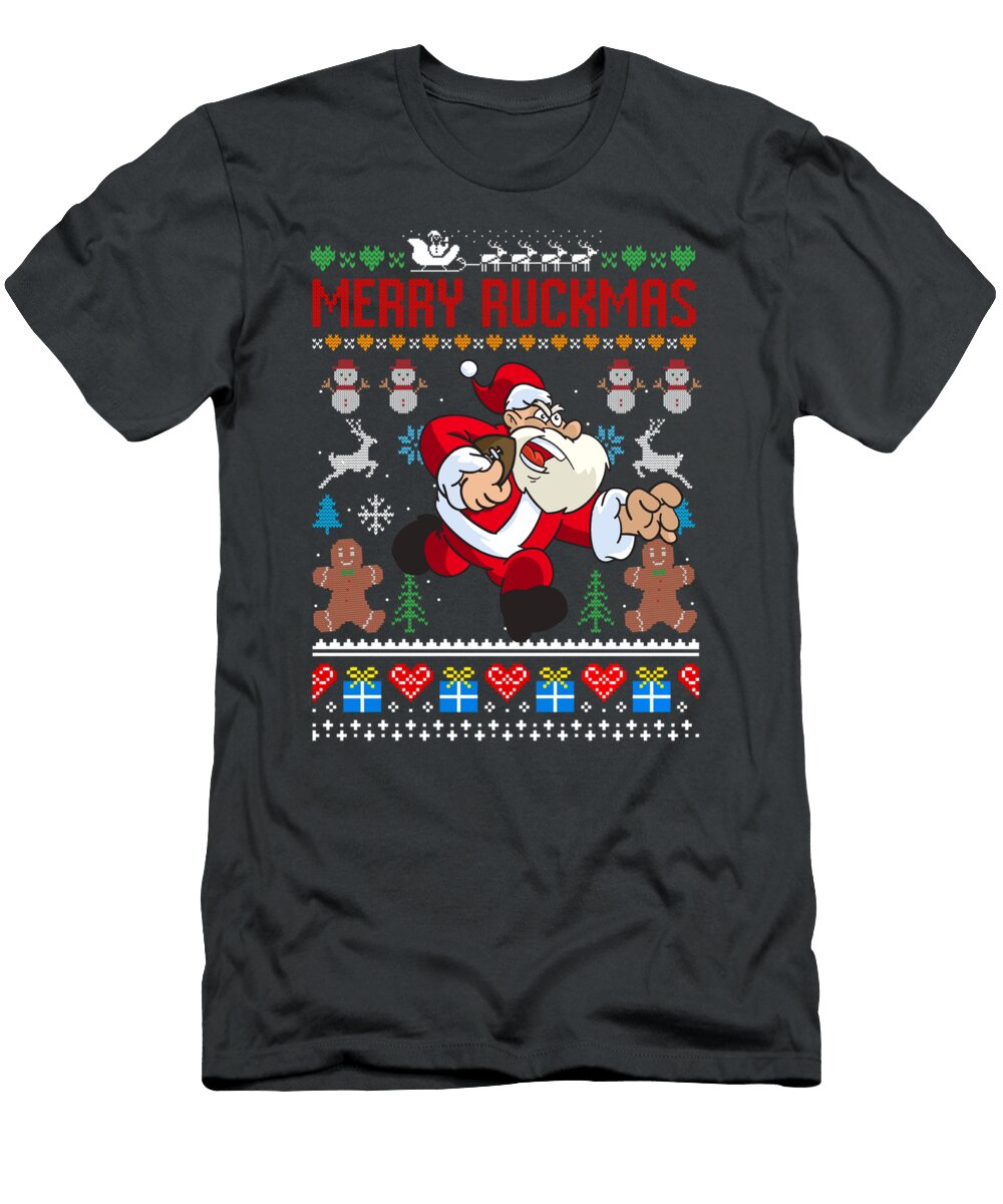 Rugby Ugly Christmas Santa Merry Ruckmas Xmas Lauren Launtum T-Shirt