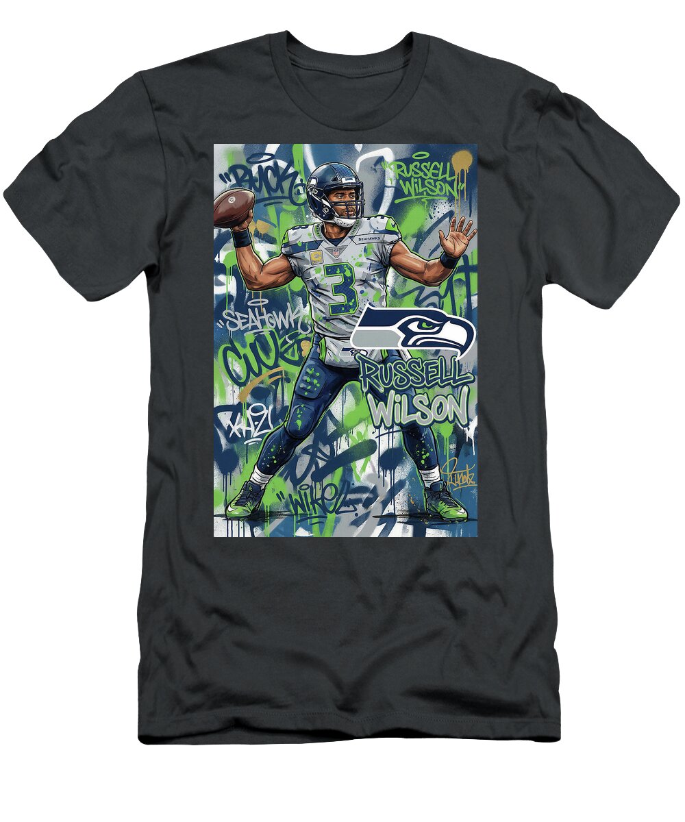Russell Wilson Graffiti Poster Football Player NFL Sampadart Gallery T-Shirt