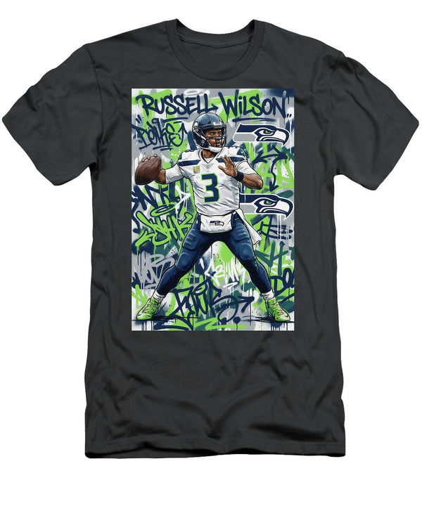 Russell Wilson Quarterback Action Graffiti Poster Football Player NFL Sampadart Gallery T-Shirt
