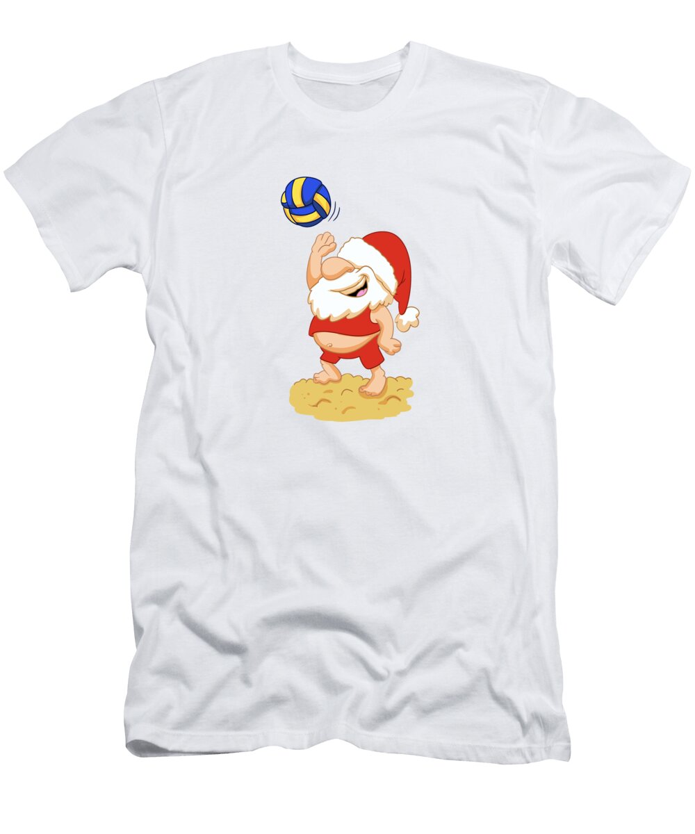 Santa Claus Playing Volleyball Johnnie Art T-Shirt