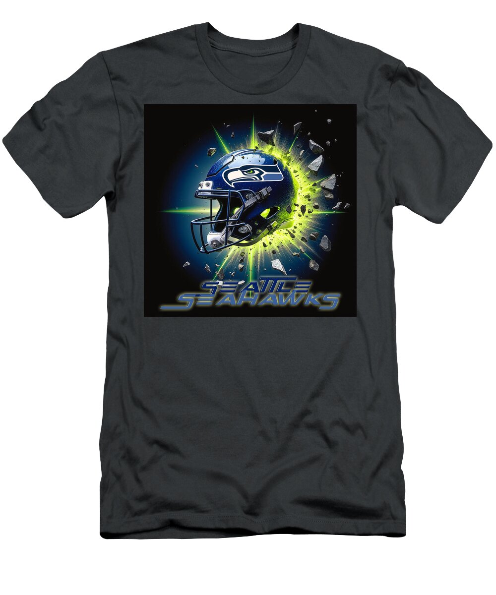 Seattle Seahawks Helmet Explosion Kevin Walker and Pixel Reverie T-Shirt