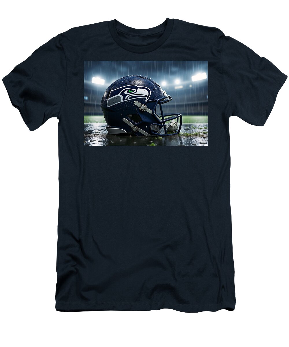 Seattle Seahawks Helmet in Rain Kevin Walker and Pixel Reverie T-Shirt