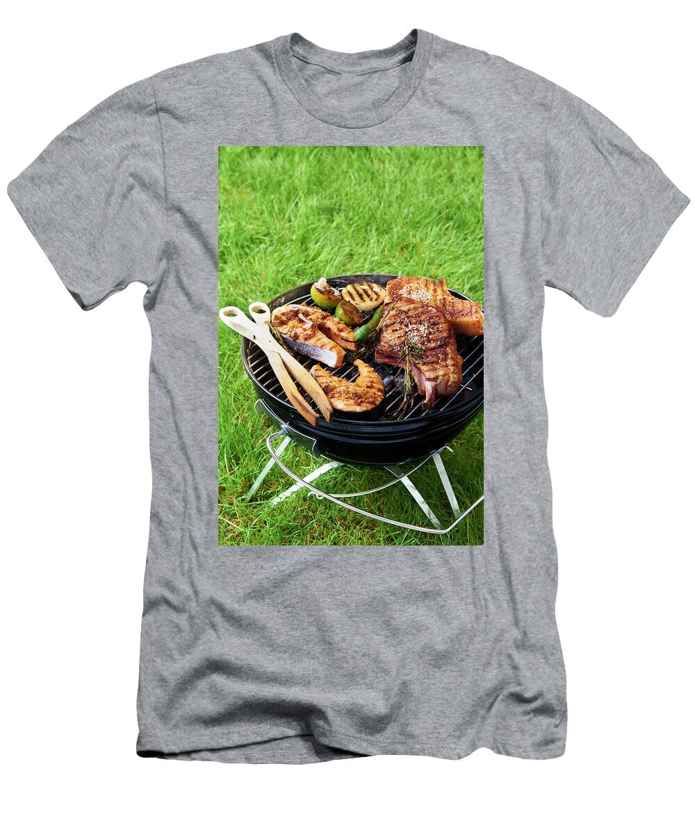 Sesame Honey Cutlets and Asian Salmon on a Grill Jan Peter Westermann T-Shirt