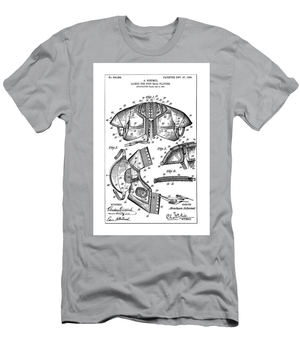 Shoulder Pads Patent Patent Drawing for the 1905 Jacket for Football Players By a Schemel Jose Elias Sofia Pereira T-Shirt