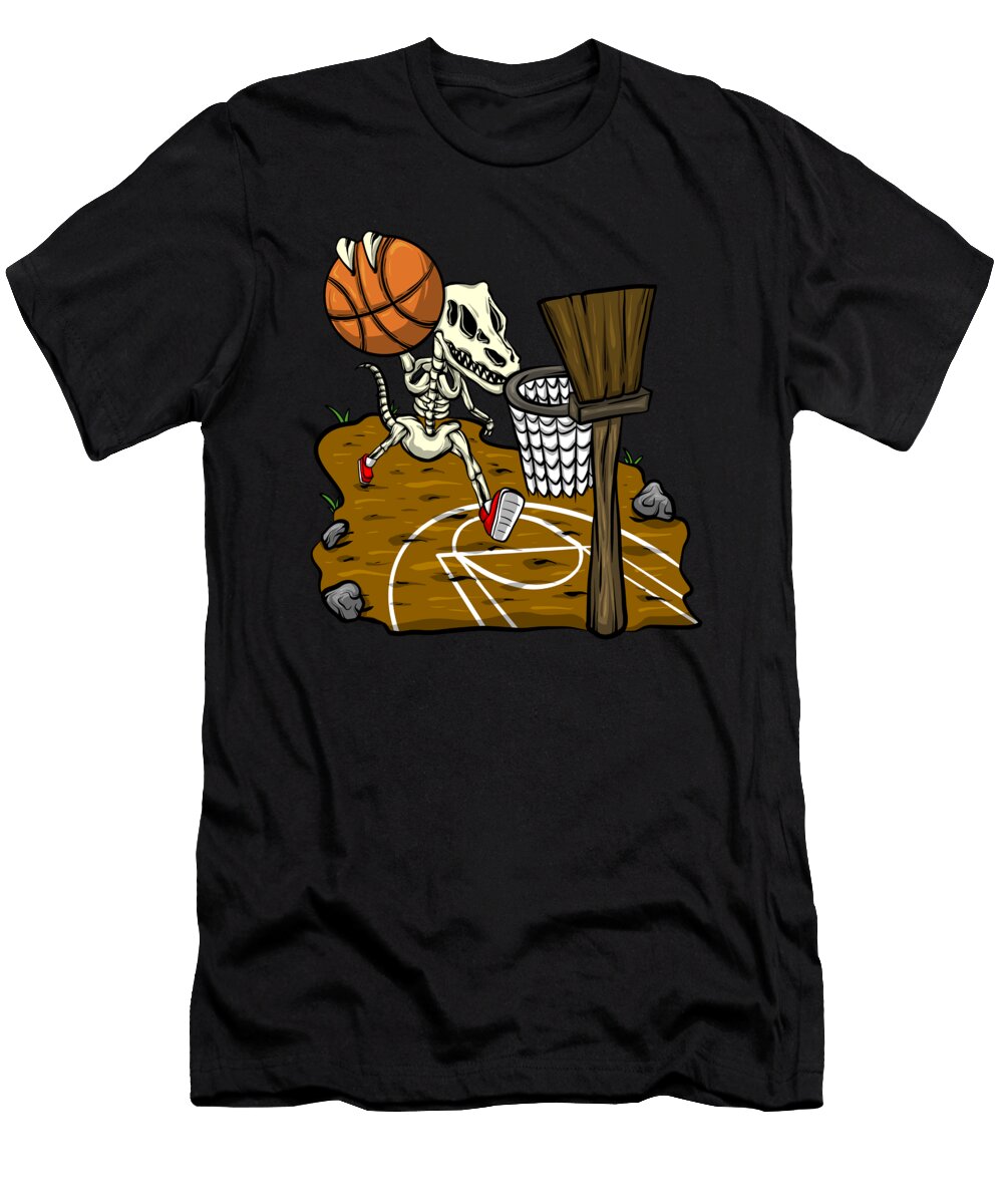 Skeleton Dinosaur T Rex Basketball Player Baskeball Colorfulsnow T-Shirt