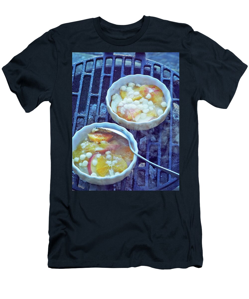 Small Gratin Dishes with Slices of Fruit and White Chocolate on the Barbecue Hannah Kompanik T-Shirt