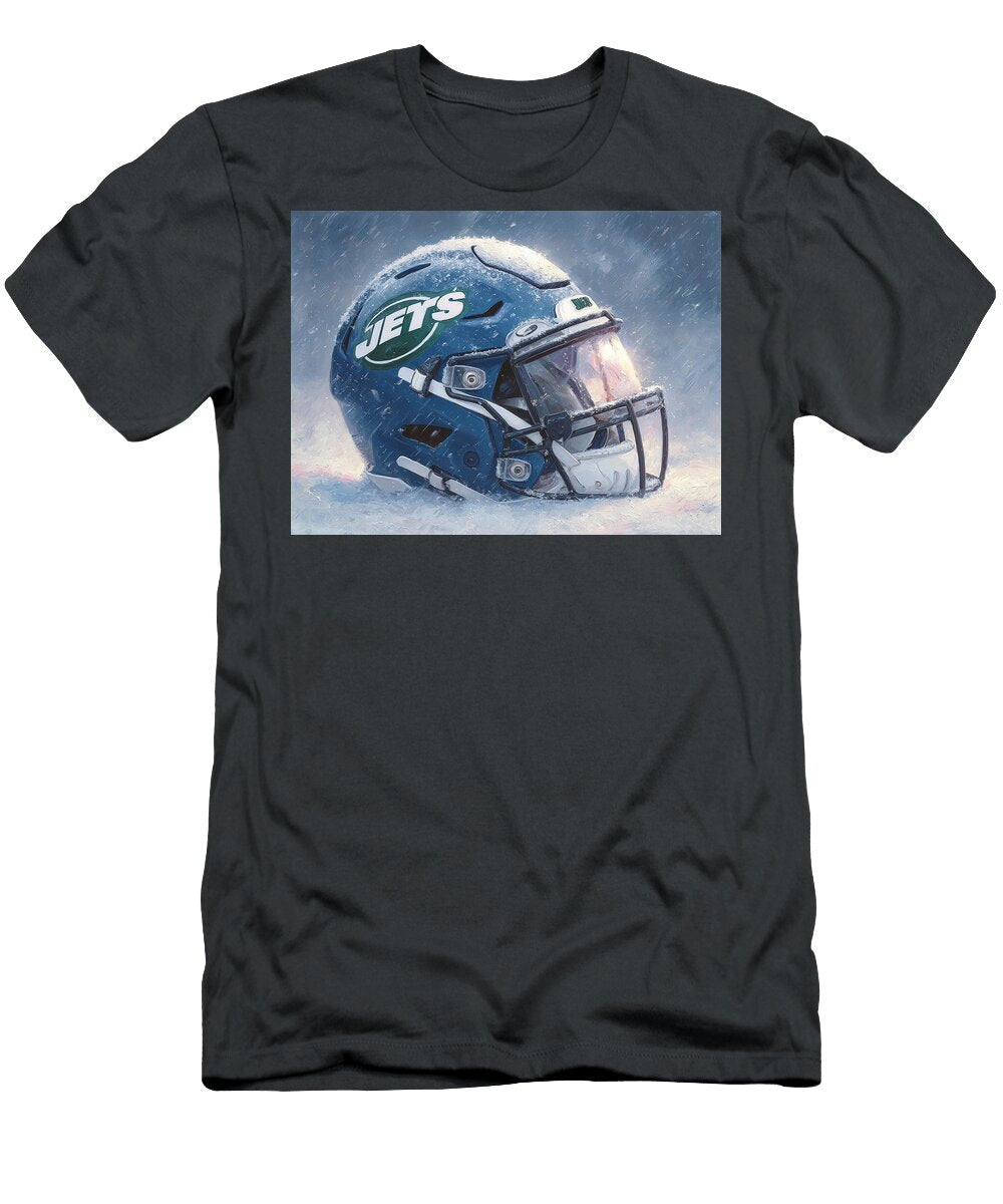 Snow Covered New York Jets Helmet Kevin Walker and Pixel Reverie T-Shirt