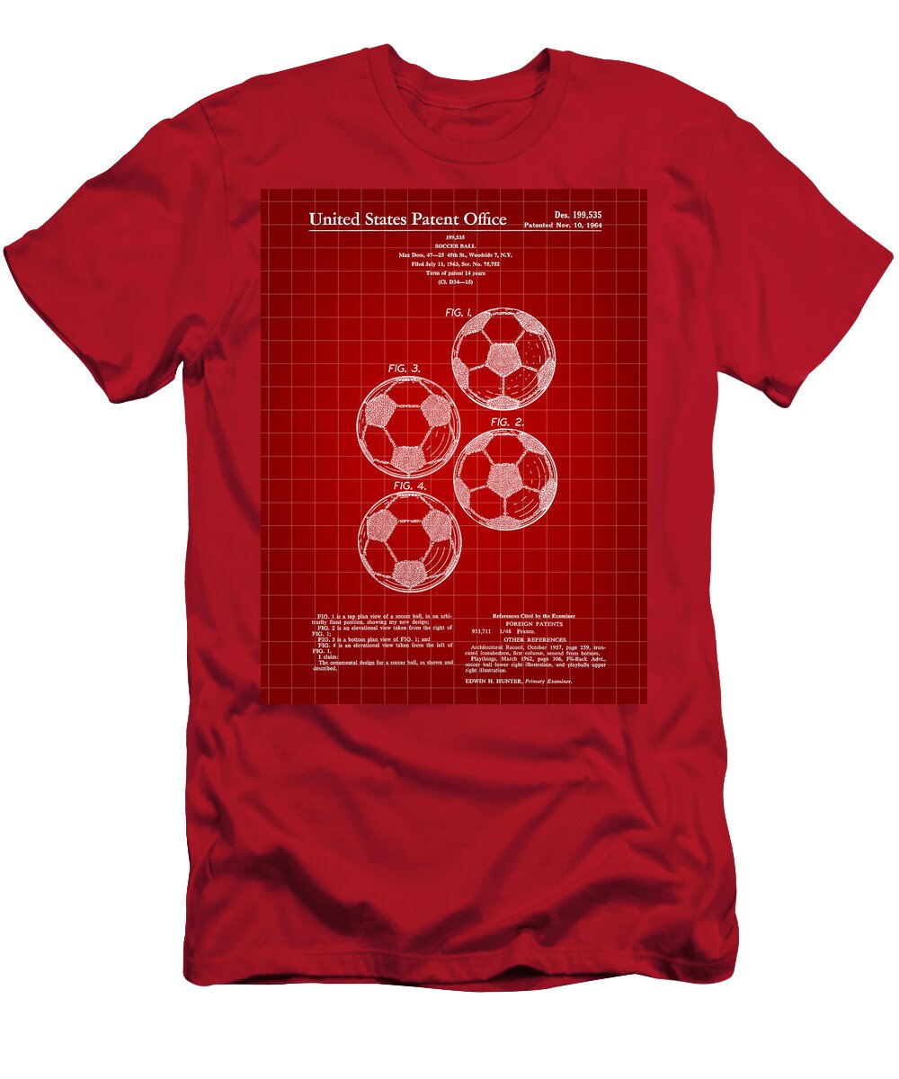 Soccer Ball Patent 1964 Red Stephen Younts T-Shirt