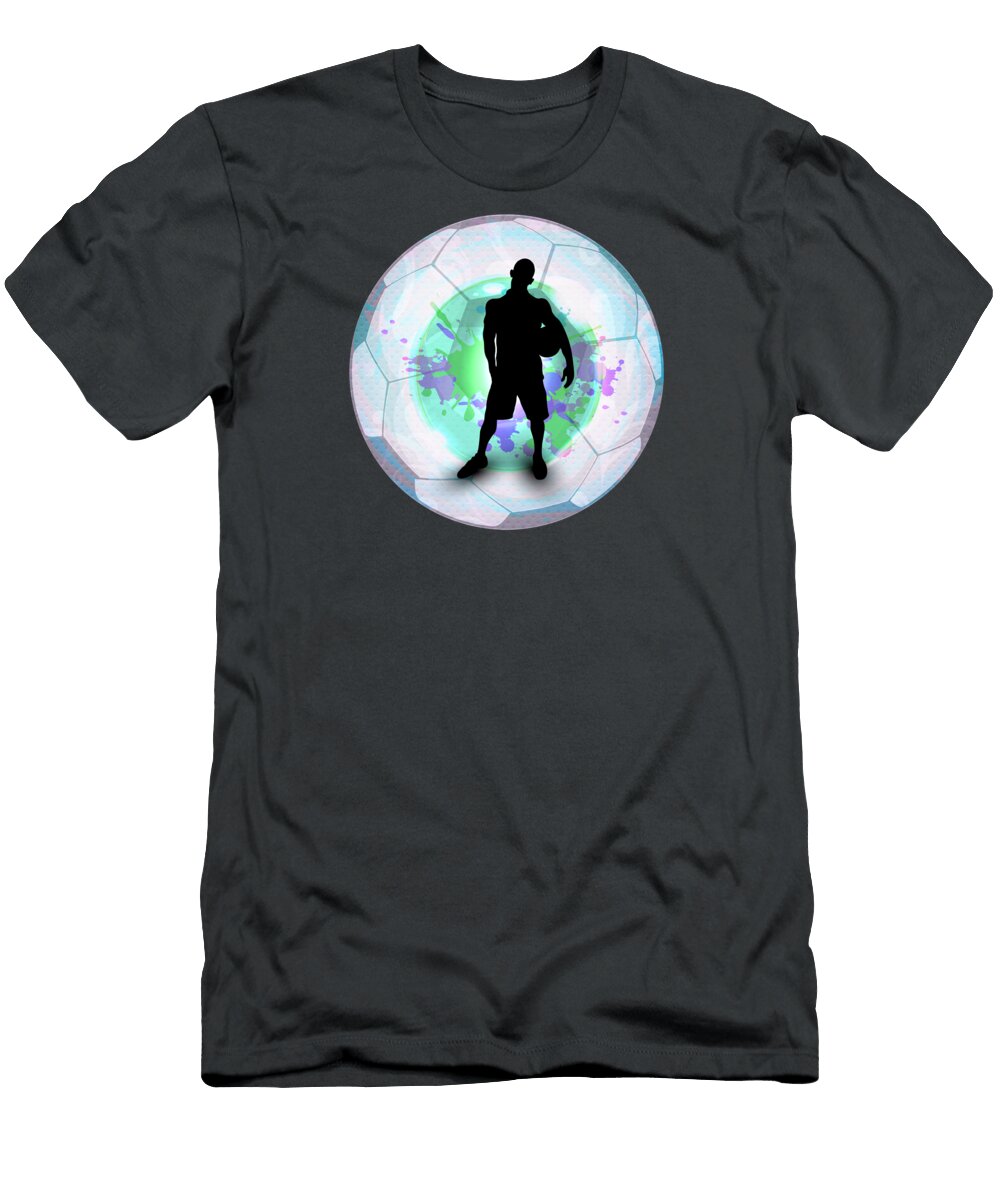 Soccer Player Posing with Ball Soccer Background Elaine Plesser T-Shirt