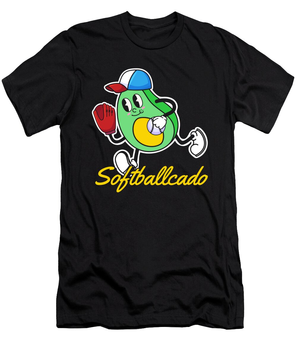 Softball Avocado Catcher Batter Pitcher Softball Crazy Squirrel T-Shirt