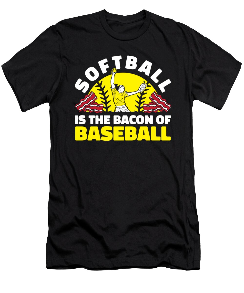 Softball Bacon Pitcher Batter Catcher Softball Crazy Squirrel T-Shirt