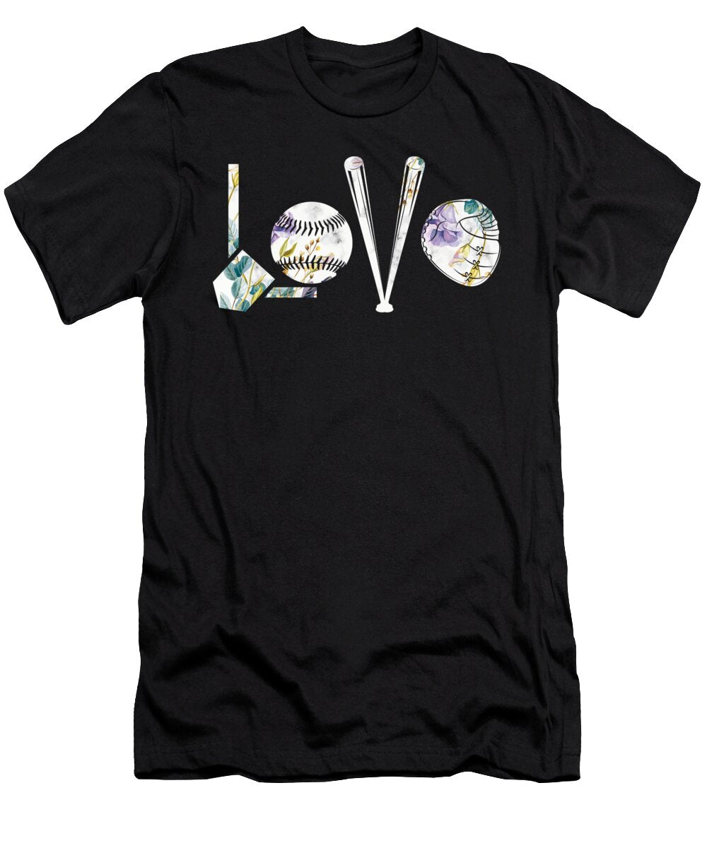Softball Bat Helmet Ball Baseball Flowers Gift Thomas Larch T-Shirt