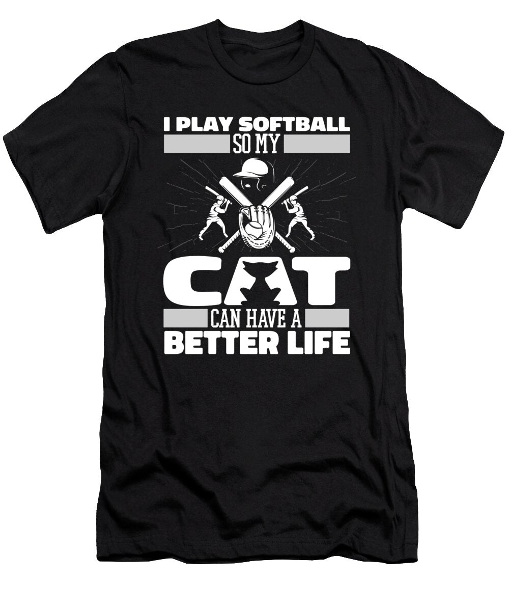 Softball Cat Batter Pitcher Catcher Softball Crazy Squirrel T-Shirt
