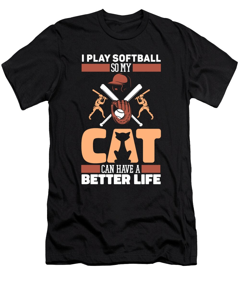 Softball Cat Pitcher Catcher Batter Softball Crazy Squirrel T-Shirt
