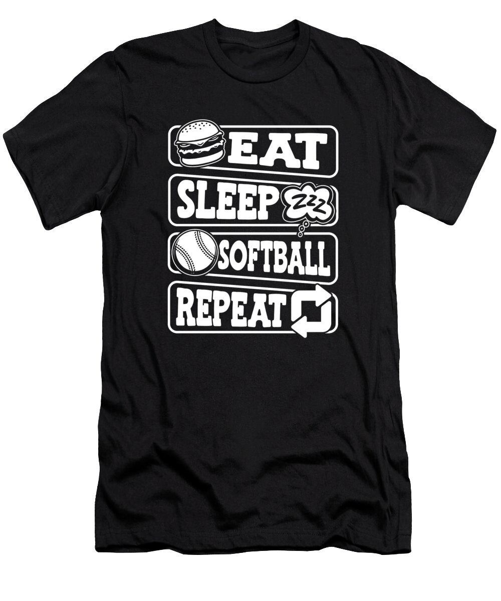 Softball Catcher Batter Pitcher Eat Sleep Softball Repeat Crazy Squirrel T-Shirt