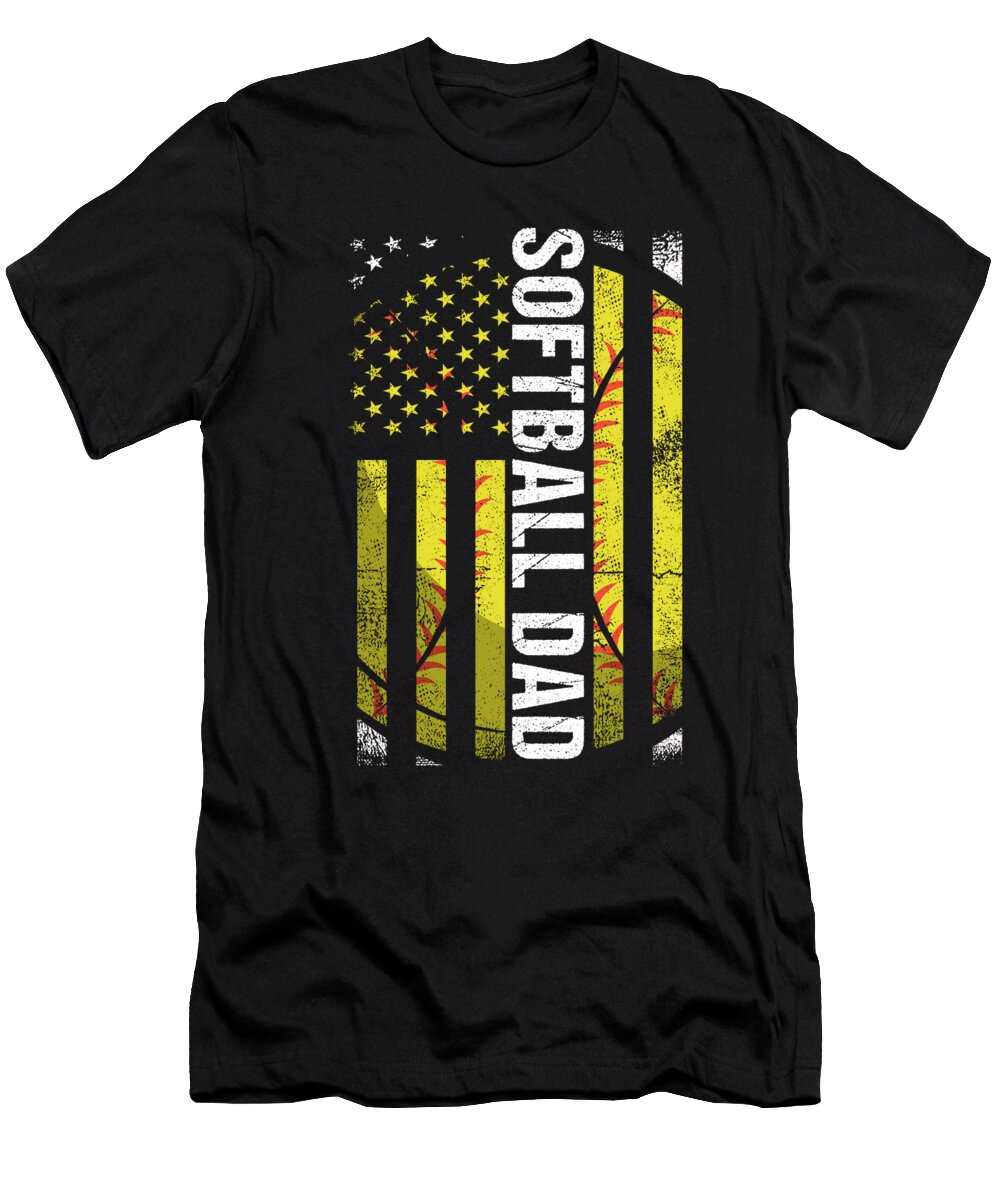 Softball Dad US Flag Softball Ball Bat Pitcher Gift Thomas Larch T-Shirt