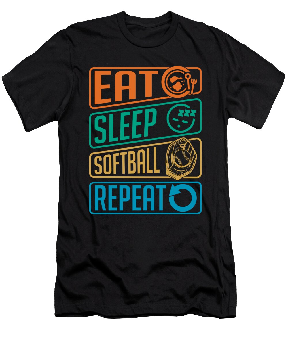 Softball Eat Sleep Pitcher Batter Catcher Softball Crazy Squirrel T-Shirt