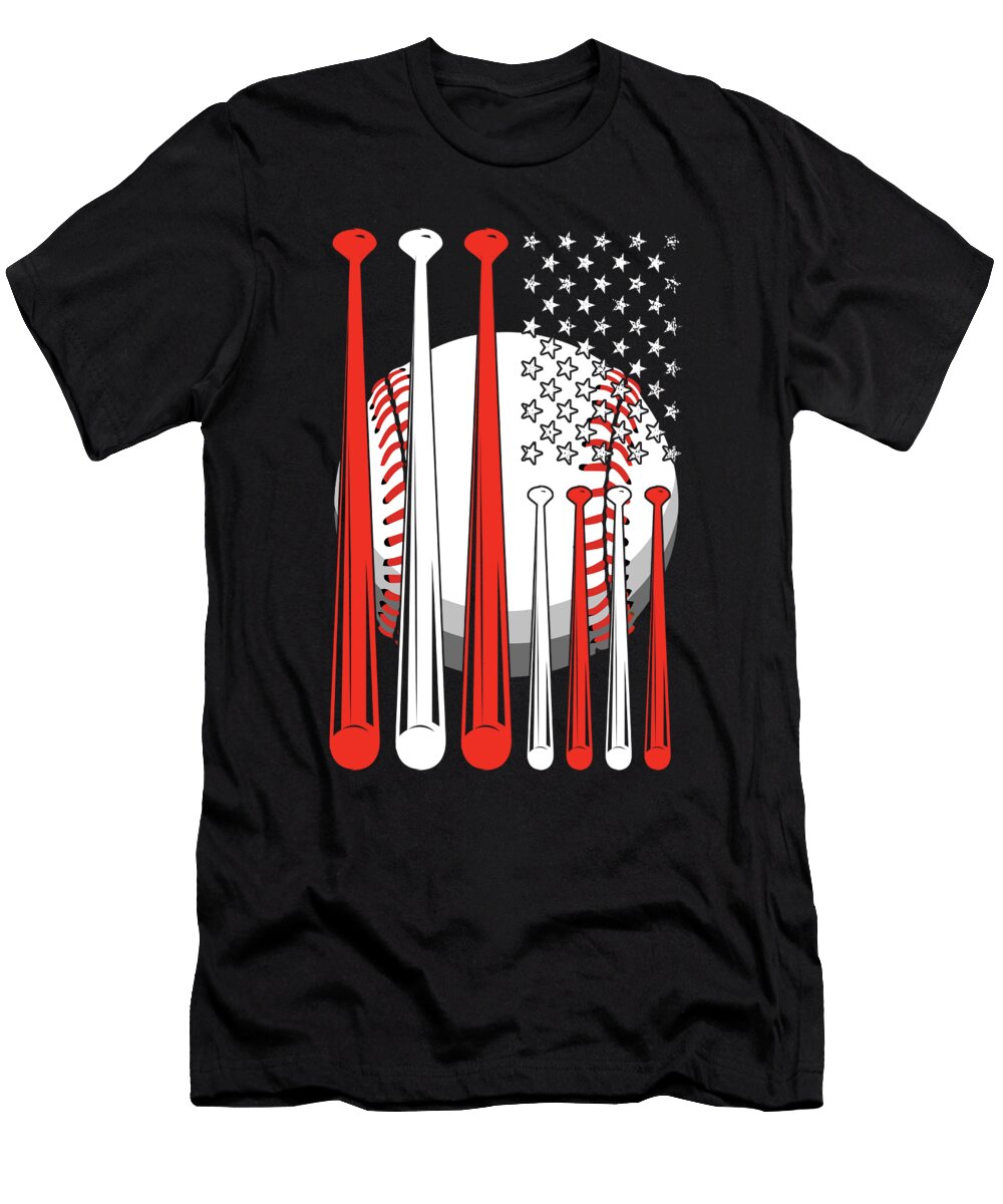 Softball Flag USA Bat Ball Glove Baseball Gift Thomas Larch T-Shirt