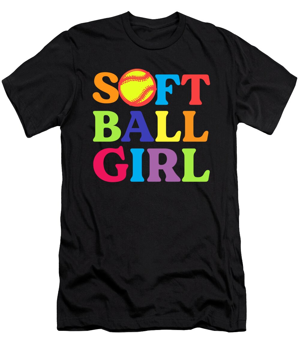 Softball Girl Colorful Catcher Pitcher Bat Ball Gift Thomas Larch T-Shirt
