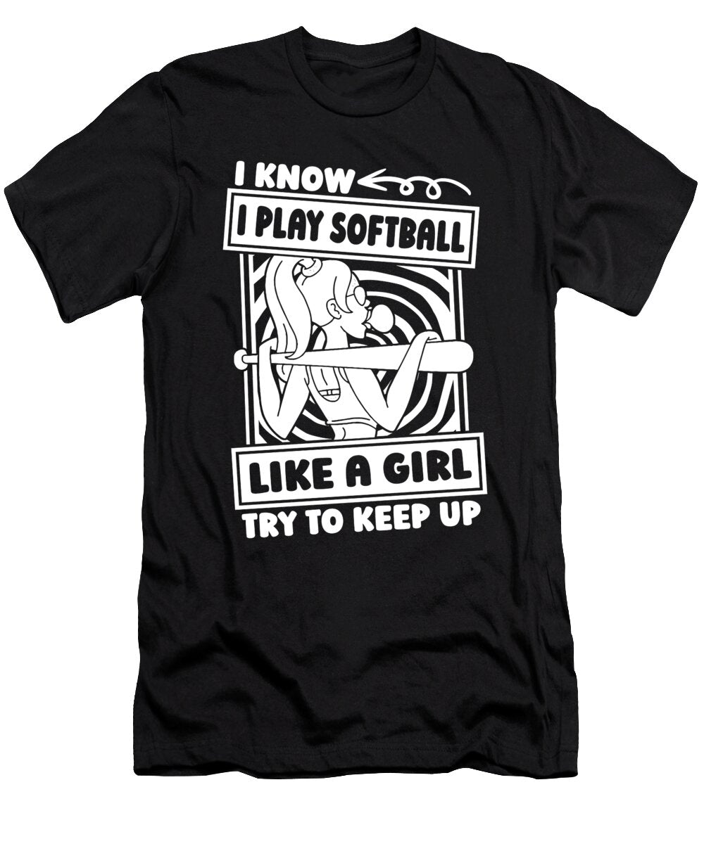 Softball Humorous Pitcher Batter Catcher Softball Crazy Squirrel T-Shirt