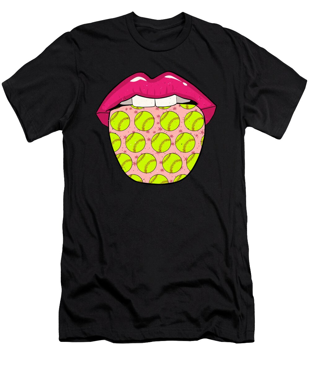 Softball Lips Pitcher Catcher Batter Softball Crazy Squirrel T-Shirt