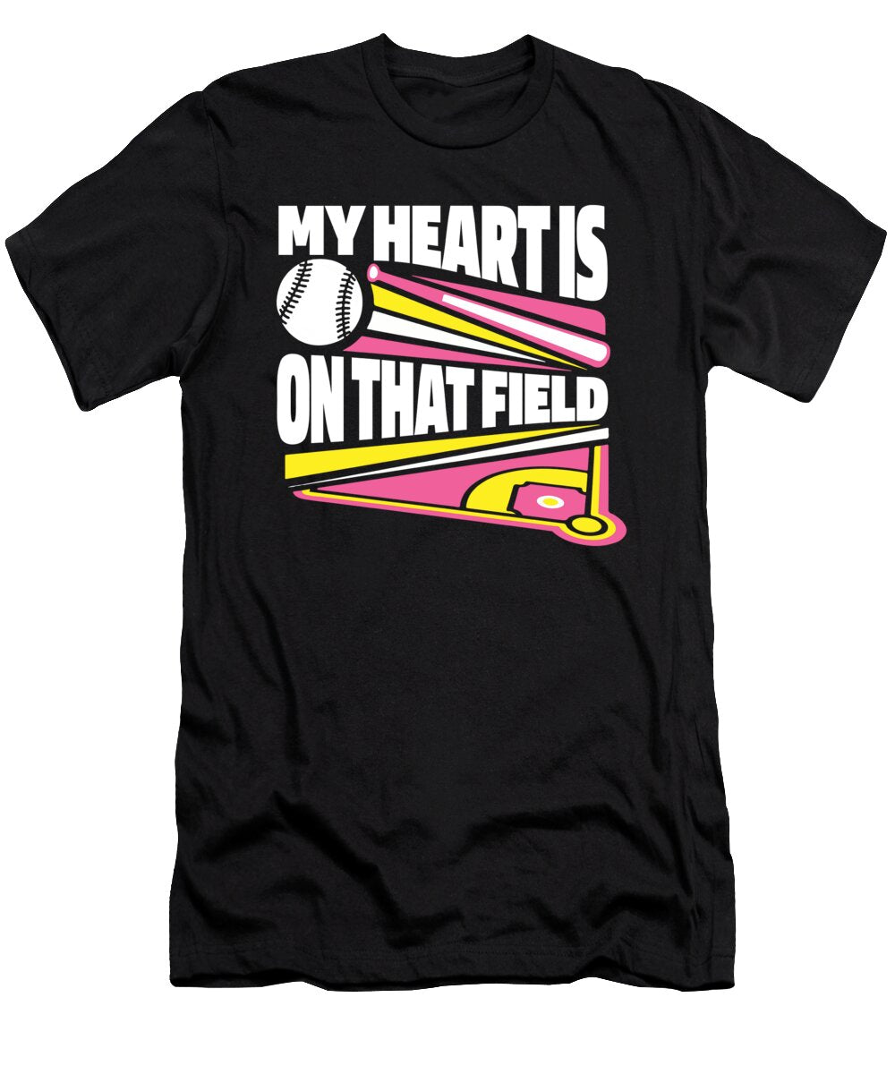 Softball Mom Pitcher Catcher My Heart Is on That Field Crazy Squirrel T-Shirt