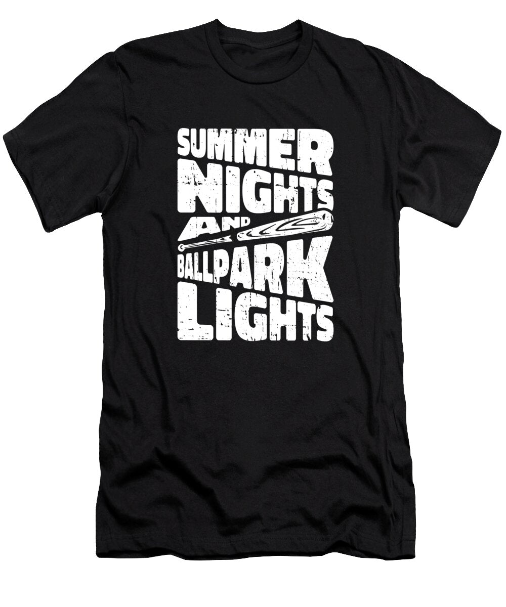 Softball Pitcher Catcher Summer Nights Ballpark Lights Crazy Squirrel T-Shirt