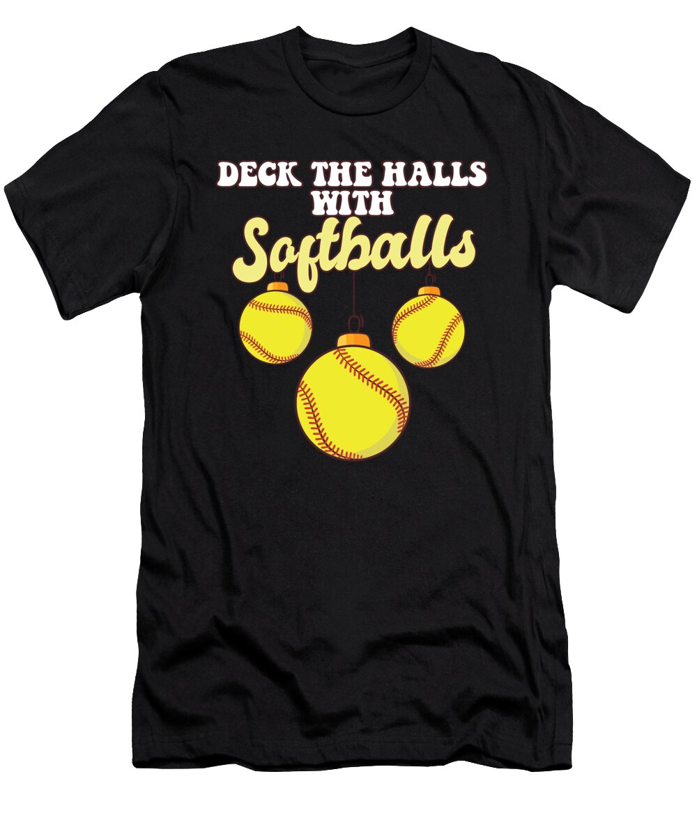 Softball Player Catcher Christmas Balls Deck the Halls Xmas Maximus Designs T-Shirt